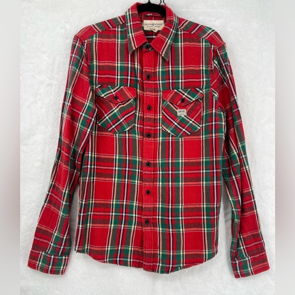 NWT Denim & Supply Ralph Lauren button up shirt Men US M red green plaid flannel